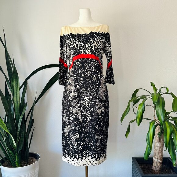 Prabal Gurung Lace Print Fall 2011 dress 6 Sarah Jessica Parker black/cream/red - Picture 3 of 16